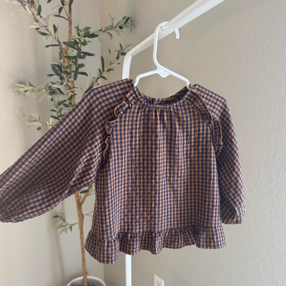 Zara Kids Brown and Blue Checkered Blouse